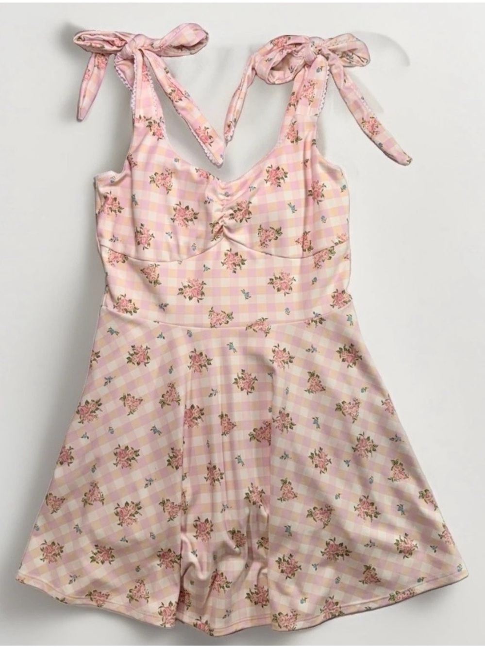 Altar'D State Game On Gingham Pink  & White Floral lined athletic dress SZ S